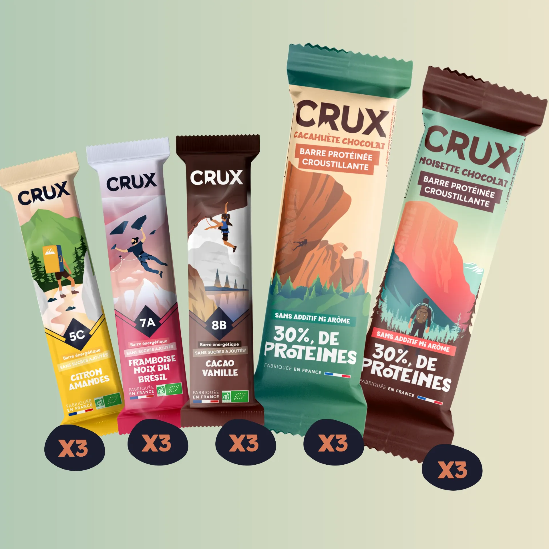 Pack découverte mixte barres protéinées croustillantes et barres énergétiques bio